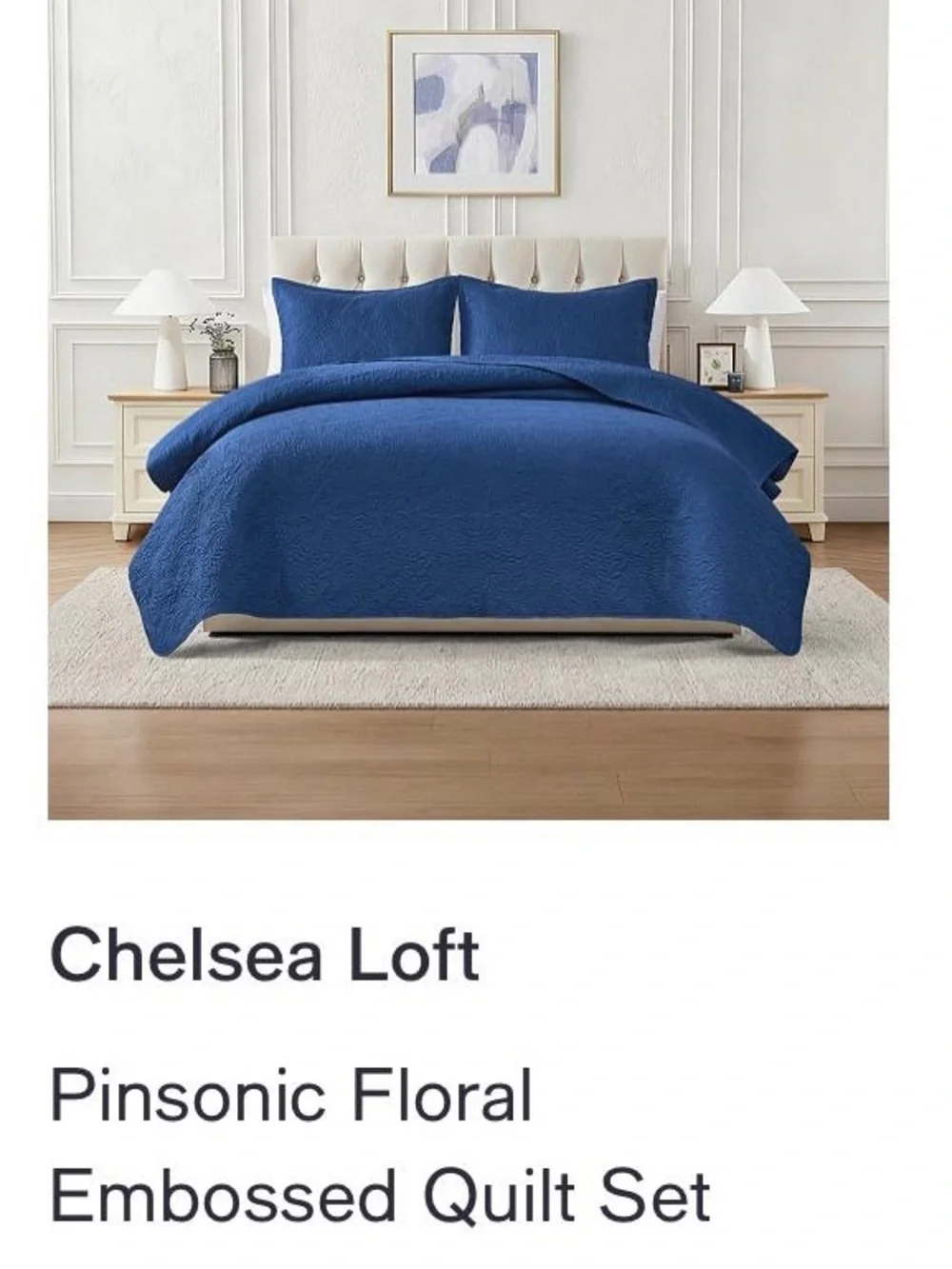 Macy's Chelsea Loft Pinsonic Floral Embossed Quilt Set - Blue